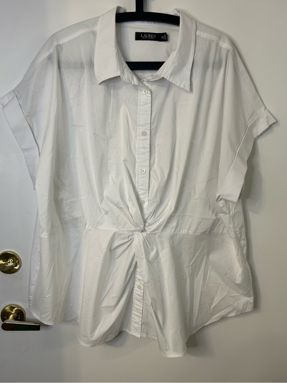 Lauren Ralph Lauren Black Label Women’s White Short-Sleeve Twist-Front Blouse